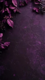 Deep purple leaves frame elegant textured background.