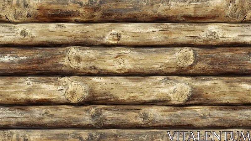 Rustic wooden log wall texture in natural brown tones.