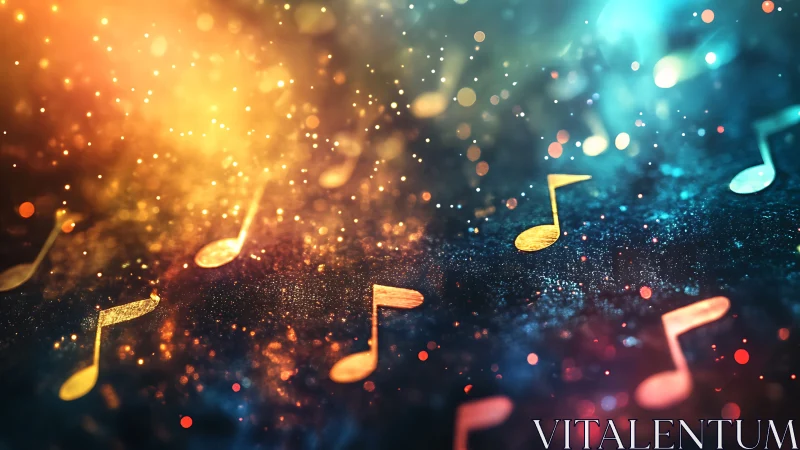 Colorful musical notes floating in abstract light field.