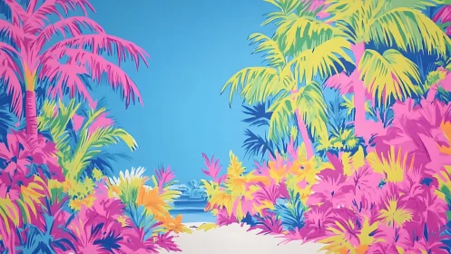 Vibrant Tropical Paradise Garden Scene.