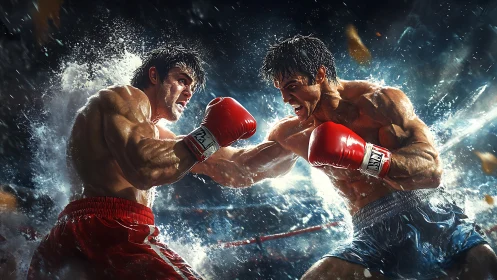 Epic Boxing Confrontation with Explosive Light Effects.