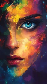 Vivid portrait reveals a blue-eyed gaze in swirling color storms