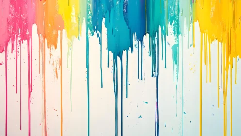 Vibrant Dripping Paint Abstract Wall Art in Rainbow Colors.