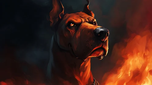 Doberman portrait rendered in dramatic infernal lighting