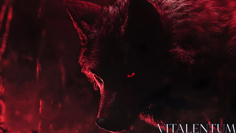 Red lit wolf profile in dark environment, partial view.
