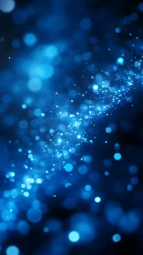 Blue bokeh particle field with diagonal luminous galaxy trail