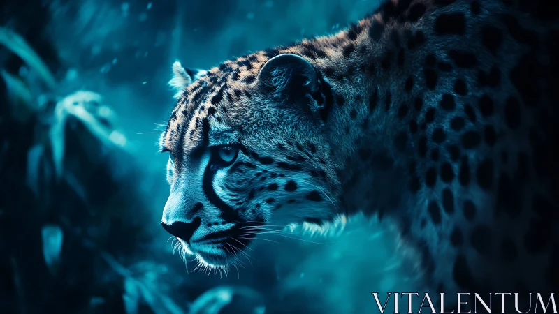 Snow Leopard Portrait in Turquoise Light.