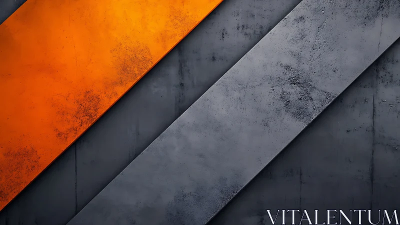 Diagonal steel textures with vivid orange accent stripe.