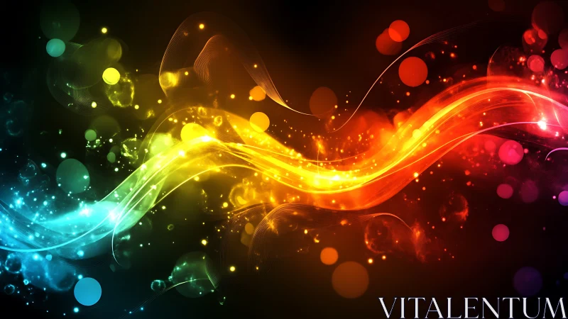 Radiant color waves flow across a glowing abstract night scene