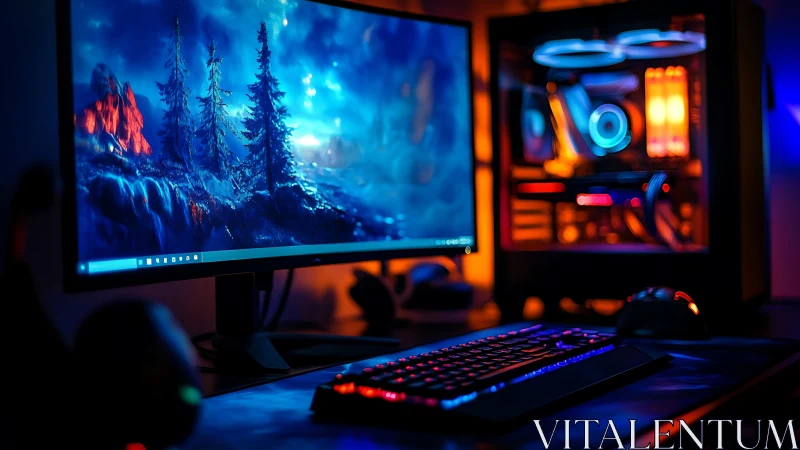 RGB gaming workstation glows with ultra wide display