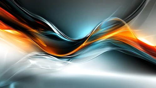 Dynamic Abstract Waves in Blue and Orange Digital Art Style.