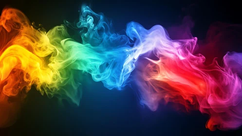 Chromatic smoke plumes merge in a high-contrast digital gradient