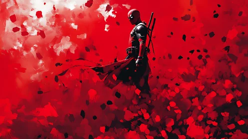 Masked antihero strides through swirling red chaos