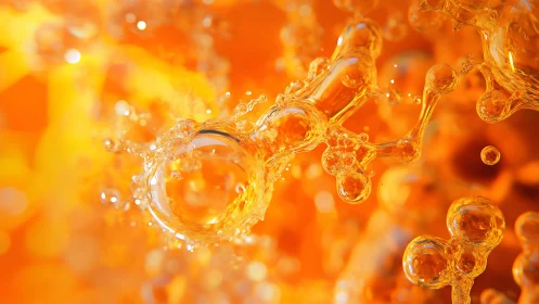 Orange liquid bubbles in dynamic macro splash scene.