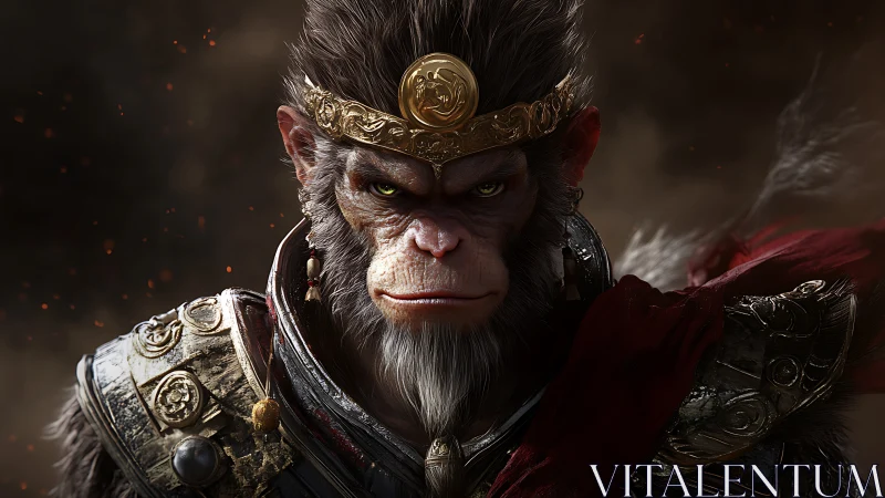 Crowned warrior monkey glaring through ember-bruised dusk.