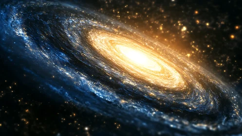 Bright spiral galaxy core with glowing star-filled arms.