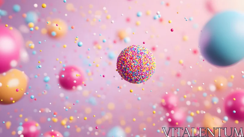 Colorful candy spheres floating on soft pastel background.