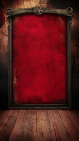 Ornate empty frame surrounds textured red canvas backdrop