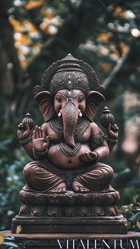 Photorealistic Ganesha sculpture with ornate devotional detailing.