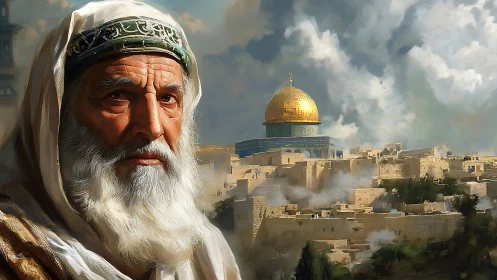 Weathered sage measures time beside Jerusalem’s golden crown