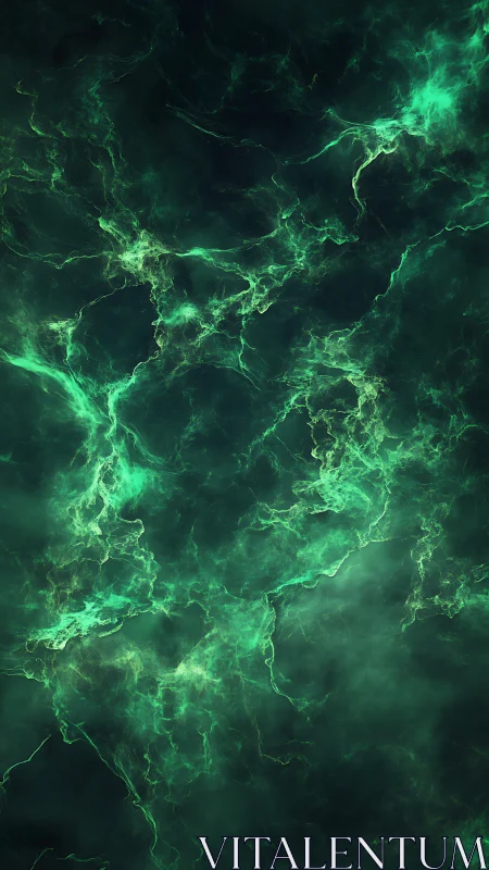 Green electric nebula energy over dark abstract field.