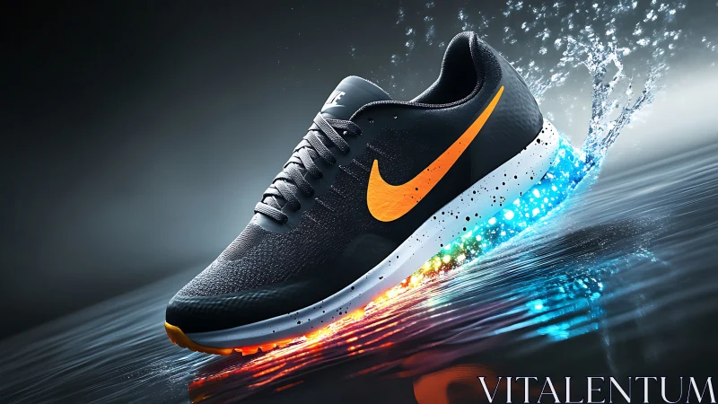 Electric running shoe powers across water with neon energy