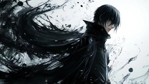 Dark anime antihero emerges amid swirling ink and silence