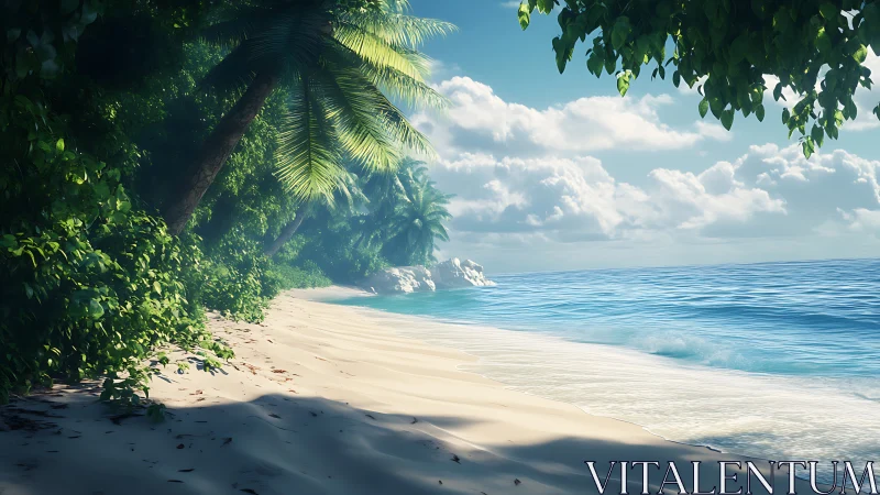 Tropical Beach Cove With Palms and Turquoise Waters