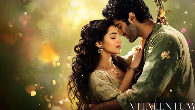 Romanticized Couple Portrait with Bokeh Lighting, Golden Hour Color Grading