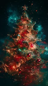 Cosmic Christmas tree swirling with nebula lights.