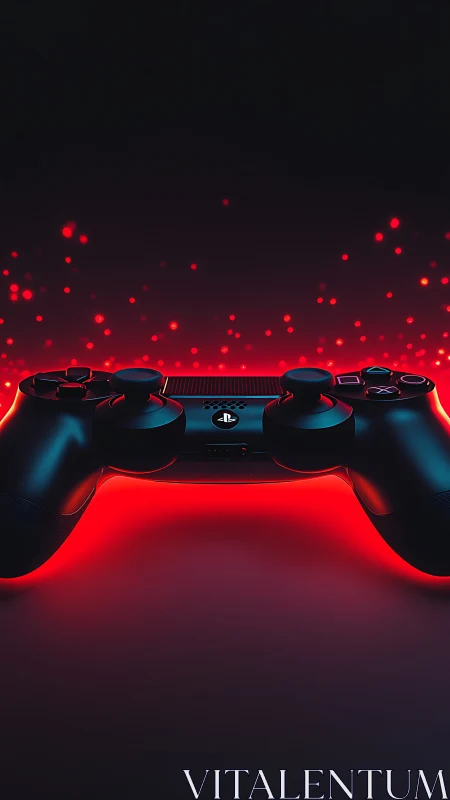 Neon-Drenched DualShock Controller Glowing in Crimson Radiance.