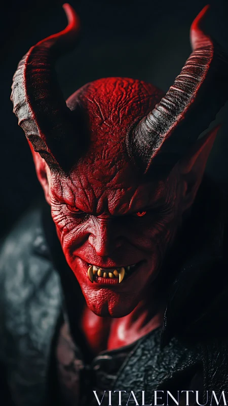 Photorealistic demonic portrait with cinematic chiaroscuro lighting.