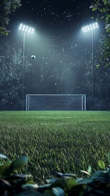 Soccer goal under stadium floodlights on empty night field