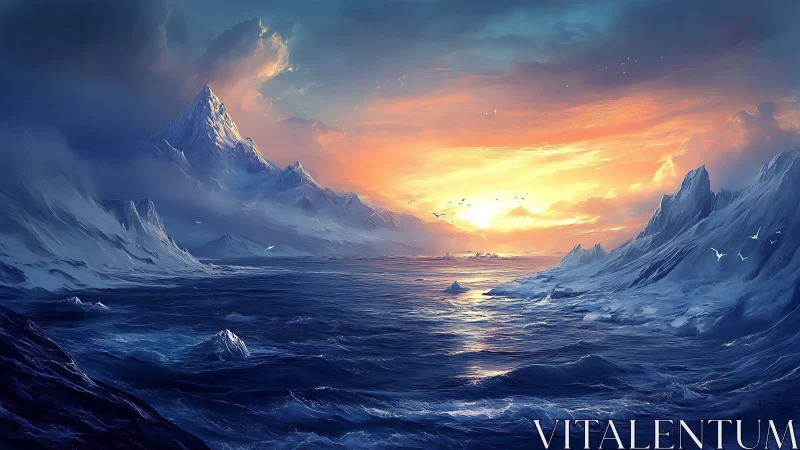 Glacial tides lean toward a burning aurora of winter dawn