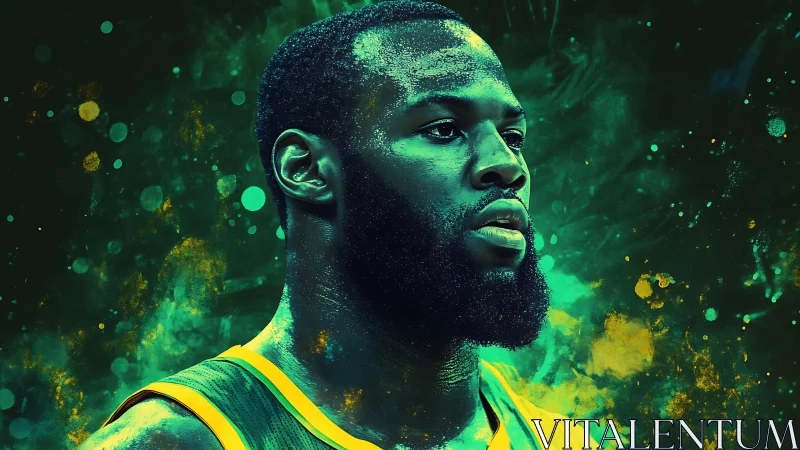 Basketball player portrait rendered with neon green lighting