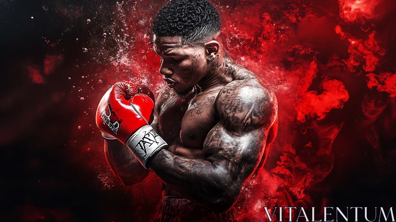 Warrior's Fury: Red Combat Power Explodes in Tattooed Glory.