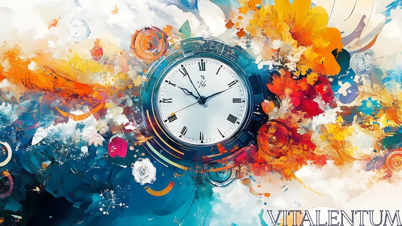 Clockstorm in Bloom, where painted seconds drift loose.