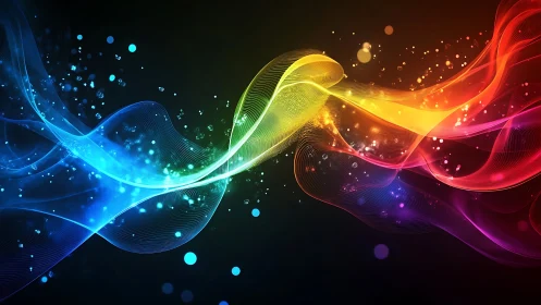 Prismatic light waves flow across a dark cosmic backdrop