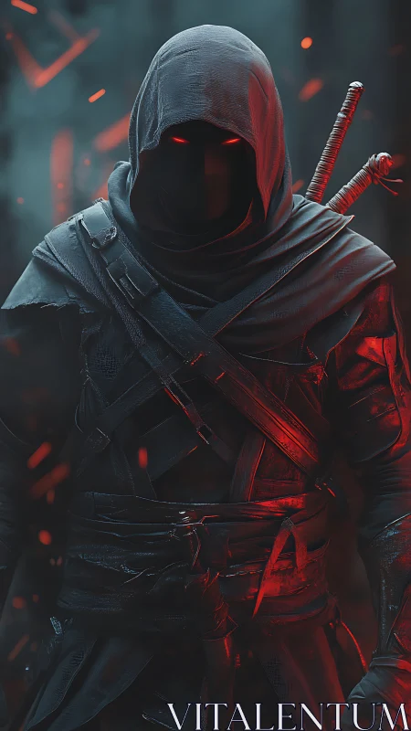 Mysterious hooded warrior glowing with ember-red power.