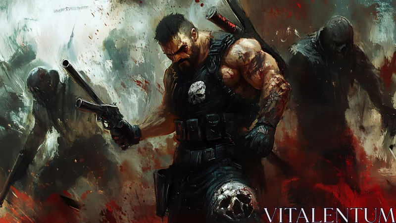 Battle-hardened vigilante storms through blood-soaked horde.