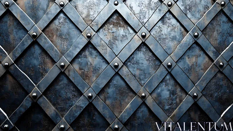 Textured medieval metal lattice pattern with rivets, gritty finish.
