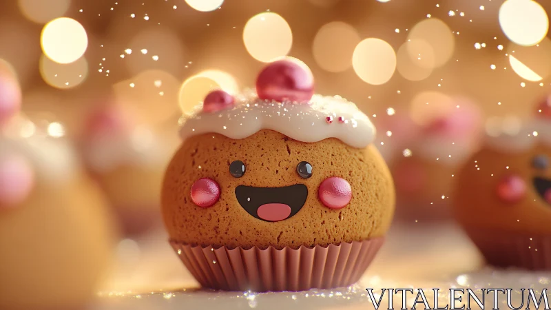 Anthropomorphic Cookie Character with Festive Decoration and Bokeh Background