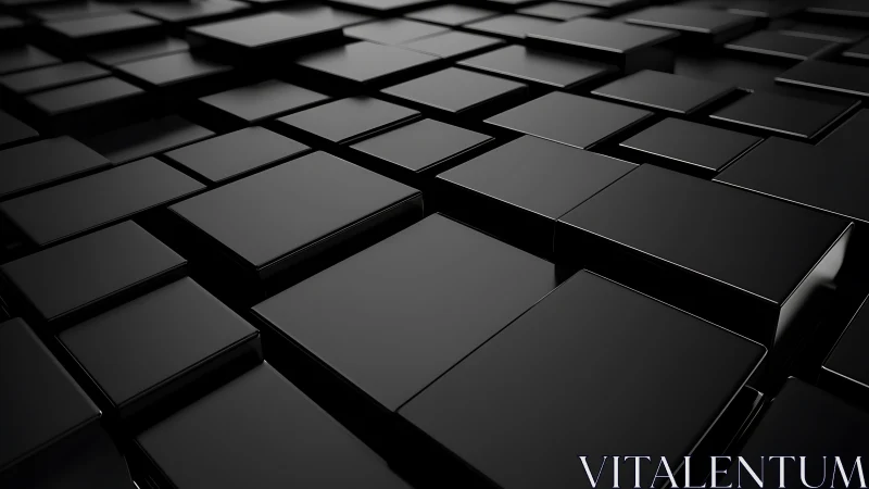 Black 3D rectangular tiles form reflective staggered surface