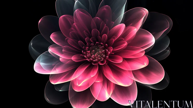 Digital translucent flower render shows layered pink petals