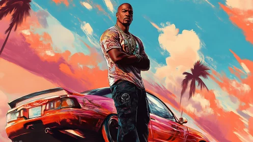 Sunset-tinted horsepower crowns a street king in neon skies