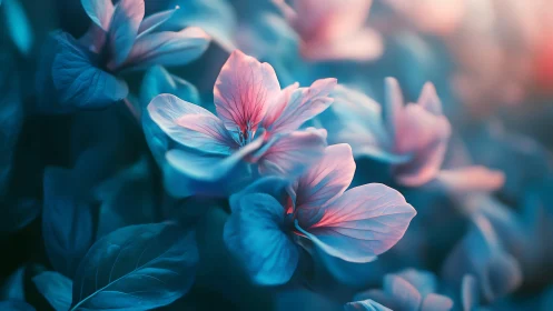 Delicate Pink Petals in Blue Gradient Light