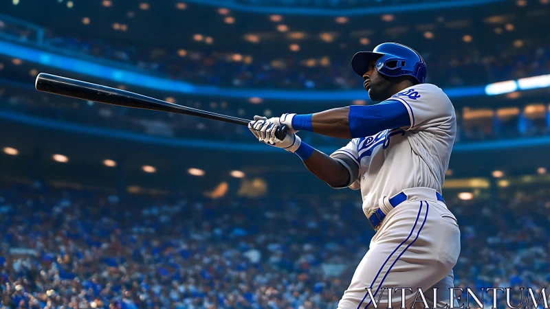 Powerful baseball swing captures a thrilling stadium moment