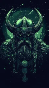 Runic viking warlord emerges in eerie emerald starlight
