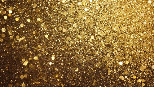 Golden glitter macro field with dense bokeh particle dispersion.