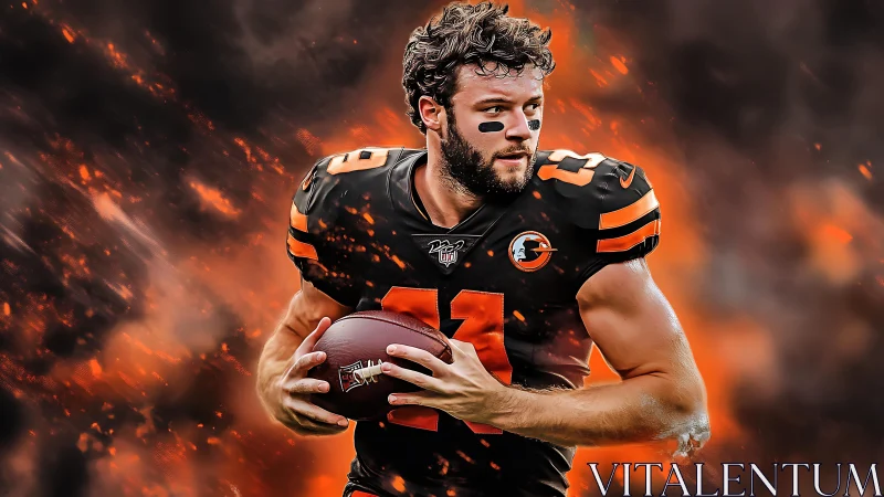 Dynamic gridiron portrait captures runner amid blazing motion